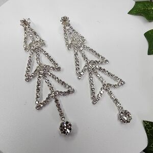 Glam Silver and Rhinestone "Christmas Tree" Drop Earrings